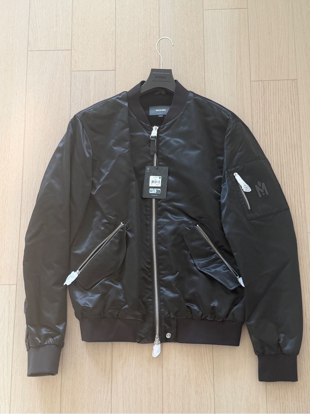Mackage Men’s Black Satin Bomber Jacket